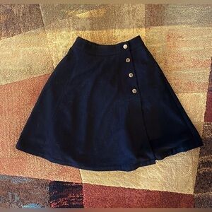 Japanese Pocketed High Waisted Brass Button Elastic Waist Lined Wool Blend Skirt